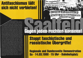 Antifaschismus lässt sich nicht verbieten. Saalfeld. Gegen jeden rechten Konsens. Stoppt faschistische und rassistische Übergriffe!